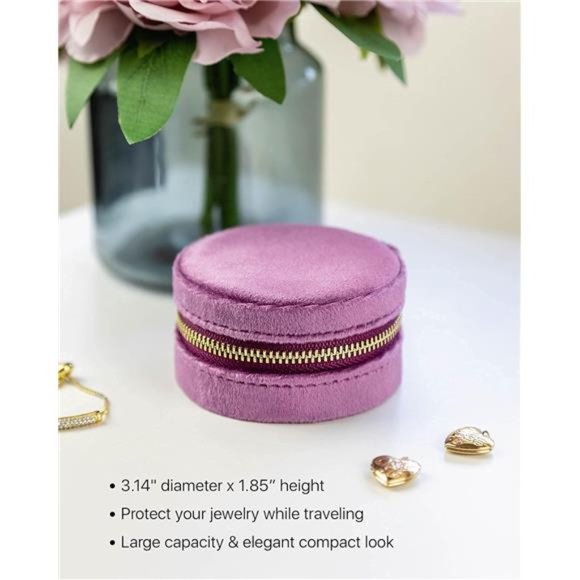 Plush Velvet Travel Jewelry Box Organizer, Mini Travel Jewelry Case Lilac - Picture 3 of 7